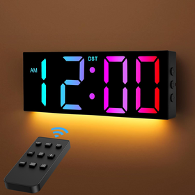 OEM/ODM Factory 12-Inch RGB LED Wall Clock with 8-Color Display, Warm Night Light, Remote Control, Dual Alarm & Auto Dimming
