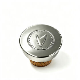 Satin Nickel T-Top Cork Bottle Stopper | Custom Embossed Metal Liquor Cap