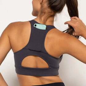 OEM ODM Custom Logo Racerback Sports Bra With Back Pocket Women High Support Color Block Workout Bra Quick Dry Yoga Top