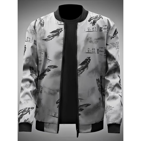 Wholesale OEM ODM Men All Over Print Feather Letter Bomber Jacket for Spring Autumn Street Casual Wear