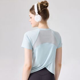 Wholesale modern style pilates gym wear top short sheeve T shirt with mesh loose fit fitness wear for women