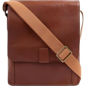 Sac bandoulière moyen en cuir avec rabat avant magnétique et bandoulière réglable en sangle de coton pour hommes et femmes, extérieur