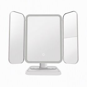 Wholesale Rechargeable Trifold LED Makeup Mirror 1X 2X 3X Magnification Touch Control 3 Color Dimmable Light Desktop Vanity Mirror