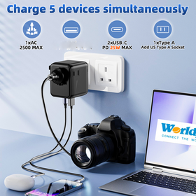 Universal Travel Adapter with USB C PD Charging Port Worldwide Plug for Phone Tablet Laptop Business Travel