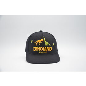 Custom 3D Embroidery Dinosaur Snapback Cap, Black Flat Brim Promotional Hat, Personalized Logo Embroidered Kids Sports Cap
