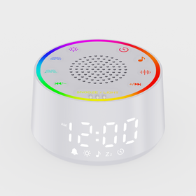 OEM ODM Factory Compact White Noise Night Light Clock with 7 Lights, 30 Sounds & Sleep Timer for Bedroom