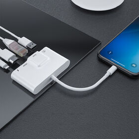 Adaptateur HDMI AV numérique 1080P 4 en 1 pour téléphone Apple avec sortie HDMI 4K / lecteur de carte pour caméra USB / port Ethernet RJ45 / port d'alimentation