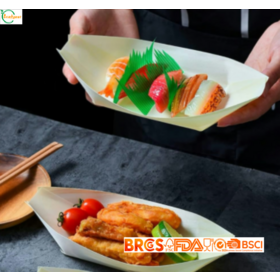 Vente en gros de plats jetables en bois de bouleau, bateaux en bois biodégradables pour servir fruits et collations