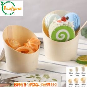 Angled Lip Wooden Treat Pots, Natural Birch Wood Dessert Display Cups, Multi Sizes for Confectionery Finger Food Presentation