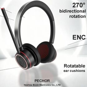 Neues Design High-End ENC Wireless Headset Kopfhörer mit Noise Cancelling Mikrofon für Call Center, Büro und Remote Work mit Ladestation