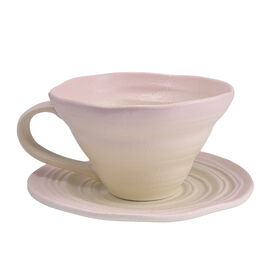 Ensemble Tasse et Soucoupe Grande Taille en Céramique Rose Dégradé Givré