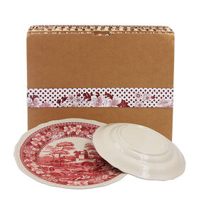Retro Keramikteller Set 2 Stück 9.5" & 8" Speiseteller mit pastoralem Landschaftsdesign, sichere Verpackung, LFGB & FDA geprüft