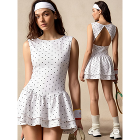 En gros OEM ODM Sans Manches Polka Dot Découpe Retour Femmes Robe de Tennis pour la Formation Sportive