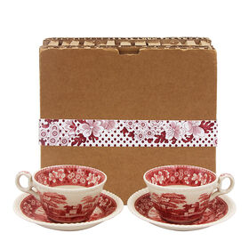 Klassische Keramik-Kaffee-Tee-Tasse mit Untertasse im Landhausstil, sichere Verpackung, 150 ml, Werbeaktion, Geschenkset für 2 Personen für Kaffeeliebhaber, nordische Landschaft