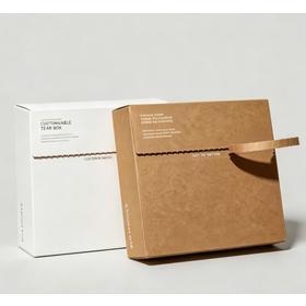 Custom white tear-strip box for fabric notebook packaging White cardboard box with tear-off zipper strip for PU planner journal