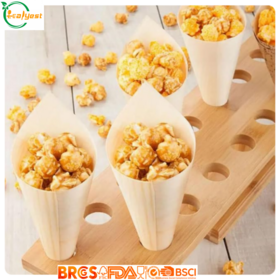 Birch Wood Cone Shaped Food Boats, Pointed-Tip Wooden Snack Cones for Popcorn, Finger Food, Catering Buffet Display Bulk Order