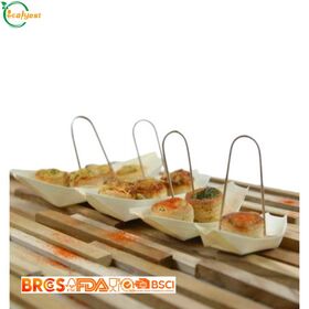 Origami Fold Birch Wood Appetizer Boats, Folded Corner Wooden Serving Trays for Finger Food, Event Catering Bulk Supply