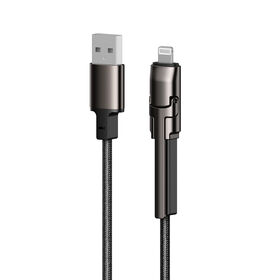 Câble A-L 2-en-1 avec support de téléphone pliable en alliage de zinc intégré, câble de charge tressé de stockage magnétique compatible avec le téléphone