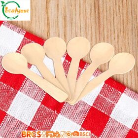 100mm Rounded Tip Mini Birch Tasting Spoons, Disposable Wooden Sampling Spoons for Ice Cream, Yogurt, Dessert, Bakery and Food