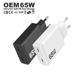 Chargeur GaN Ultra-fin 65W 2 Ports USB Type-C pour iPhone, Adaptateur de Charge Rapide PD Portable 65W pour Téléphone Mobile et Samsung