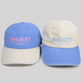 Chapeaux de Soleil Brodés Vintage Phuket Souvenir en Gros | Casquettes Dad Non Structurées Deux Tons Souples | Chapeaux de Plage et de Sport Esthétiques Premium