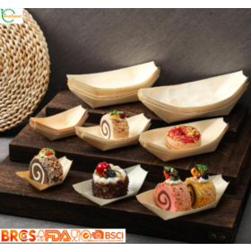 Plaques de bateau compostables en bois de peuplier, plateaux jetables de service de nourriture pour le casse-croûte de dessert de sushi de restaurant