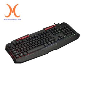 Clavier de jeu 100% pleine grandeur à membrane-Capuchons de touches laser, 10 touches multimédia, rétro-éclairage LED arc-en-ciel, 19 anti-ghosting, filaire