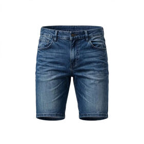 Men's Dark Blue Worsted Fabric Mid Elastic Waist Solid Pockets Classic Casual Shorts