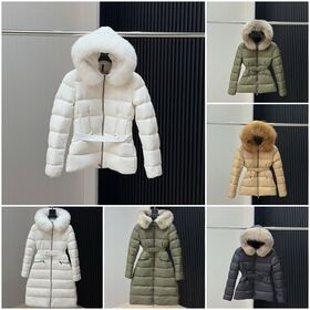 Kurze Damen-Daunenjacke mit Gürtel, schmal geschnittener Wintermantel mit Fuchspelzbesatz an der Kapuze, luxuriöse Designer-Oberbekleidung von Boedic mit Pelzkragen