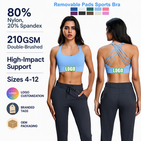 Brassières de Sport Personnalisées pour Femmes en Gros, Haut Impact avec 6 Bretelles, Dos Croisé, 210GSM, Push-Up Double Face Brossé, Soutien-Gorge d'Entraînement pour Gym et Yoga