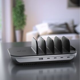 Station de recharge sans fil 6 en 1 pour bureau, portable, intelligente, 5 ports, 4C1A, CC de charge rapide, USB-C multiple pour téléphone portable