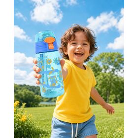 Customizable Kids Straw Water Bottle, BPA Free Flip Lid Plastic Drinking Bottle with Cute Owl Print for Children