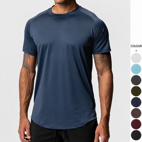 Men's Mesh Breathable Quick Drying Fitness Sports Short Sleeve Training Elastic Solid Color Casual T-shirt Gym Shirt