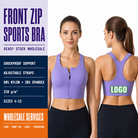 Personnalisé Avant Zip Soutien-Gorge De Sport À Impact Élevé Antichoc Soutien Réglable Bretelles Yoga Tops Rembourré Activewear D'entraînement