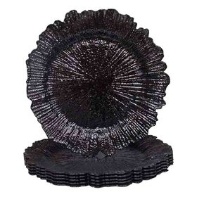 Black charger plates set of 6 for wedding thanksgiving christmas, reef chargers for dinner plates,round plate chargers ,13"