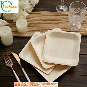 Square Disposable Birch Wood Plates, Natural Wooden Square Serving Trays for Wedding, Catering, Party Food Serving, Bulk Wholesale