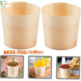 Grosir Cangkir Saji Kayu Birch Sekali Pakai, Wadah Makanan Biodegradable untuk Yogurt, Snack, Dessert, Jasa Kue dan Katering