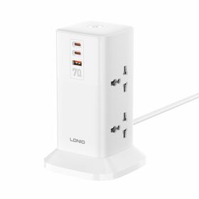 LDNIO SCW4383-1 برج تمديد كهرباء 4 مخارج 10 أمبير 3 منافذ USB سلك تمديد مقبس متعدد شريط طاقة للحماية من اندفاع التيار