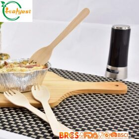 160mm Tenedor Cuchara Desechable de Madera de Abedul Biodegradable para Catering y Comida para Llevar