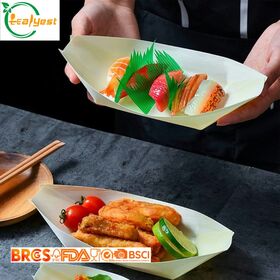 Nampan Perahu Lipat Portabel Kayu Birch Daur Ulang Bersertifikat BSCI Besar 9 Inci Aman untuk Makanan untuk Camilan