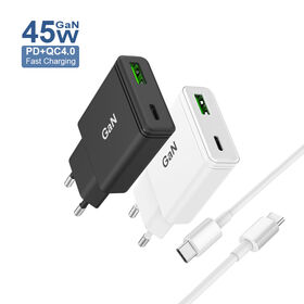 Carregador Gan Ultra-fino de 45W para iPhone iPad, Adaptador de Parede USB com Dupla Porta PPS, Carregador Rápido de 45W para Samsung Tipo C