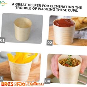 Grosir Cangkir Kayu Birch Biodegradable Food Grade, Cangkir Saji Kayu Sekali Pakai untuk Makanan Penutup, Snack, Yogurt, Roti, dan Acara