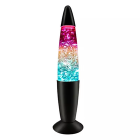 Lâmpada de Lava Glitter Personalizada Transparente com Líquido Flutuante, Alumínio Preto e LED - Mini Lâmpada de Lava de Mesa