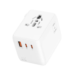 Adaptador de Viagem Universal GaN III 65W com 2 USB-C e 1 USB-A Carregador Rápido Adaptador de Energia Universal para Viagens Mundiais