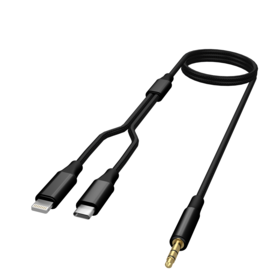 Best quality 3.5mm to type C +lightning plug mobile phone digital multifunctional car audio cable, 2-in-1 adapter audio cable