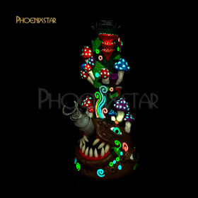 Phoenix Star 12 Pouces Dents De Champignon 3D Peinture 7mm Épaisseur Verre Tuyau D'eau Lueur dans l'obscurité pour Fumer