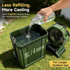 Portable Rolling Suitcase Misting Fan 15l Tank 4 Speed Rechargeable Outdoor Cooling Fan With Brushless Motor