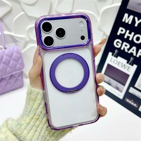 New Design Dual Color Border Matte Clear Magsafe Case 360 Rotating Ring Kickstand Wireless Charging Shock Absorbing Phone Shell