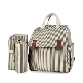 Vintage Striped Waterproof Diaper Backpack with Bottle Holder for Baby Travel Daily Use