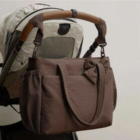 Elegant Bow Decor Waterproof Diaper Bag Tote with Stroller Straps for Baby Travel Daily Use